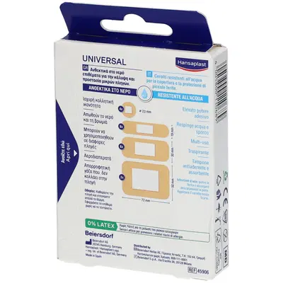 CEROTTO HANSAPLAST UNIVERSAL RESISTENTE ALL'ACQUA 4 FORME ASSORTITE 20 PEZZI CEROTTO HANSAPLAST UNIVERSAL RESISTENTE ALL'ACQUA 4 FORME ASSORTITE 20 PEZZI
