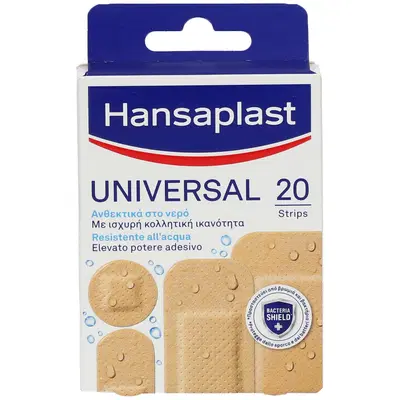 CEROTTO HANSAPLAST UNIVERSAL RESISTENTE ALL'ACQUA 4 FORME ASSORTITE 20 PEZZI CEROTTO HANSAPLAST UNIVERSAL RESISTENTE ALL'ACQUA 4 FORME ASSORTITE 20 PEZZI