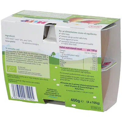 HIPP BIO FRUTTA GRATTUGGIATA MELA PERA 4X100 G HIPP BIO FRUTTA GRATTUGGIATA MELA PERA 4X100 G