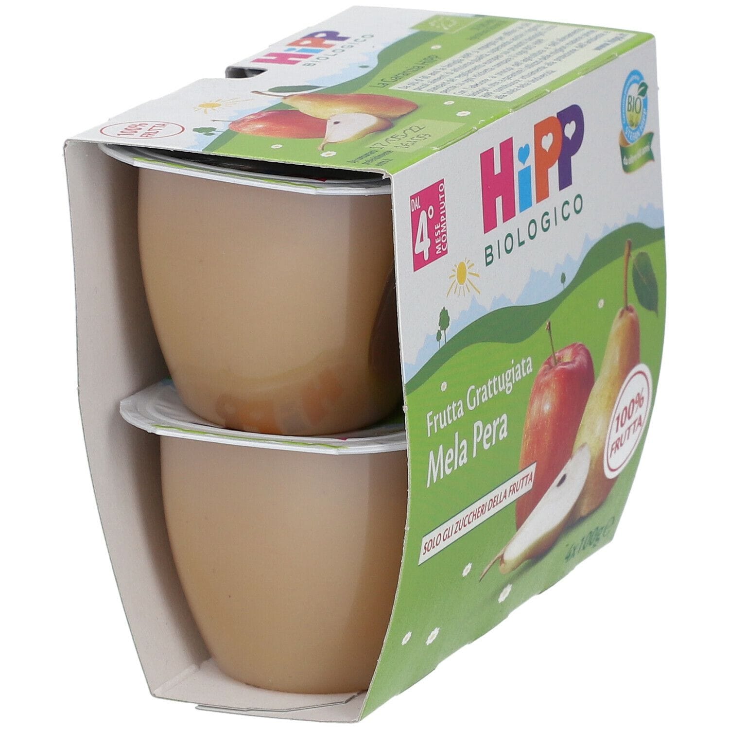 Dessert biologico HiPP Mela e Pera per bambini, 4x100g
