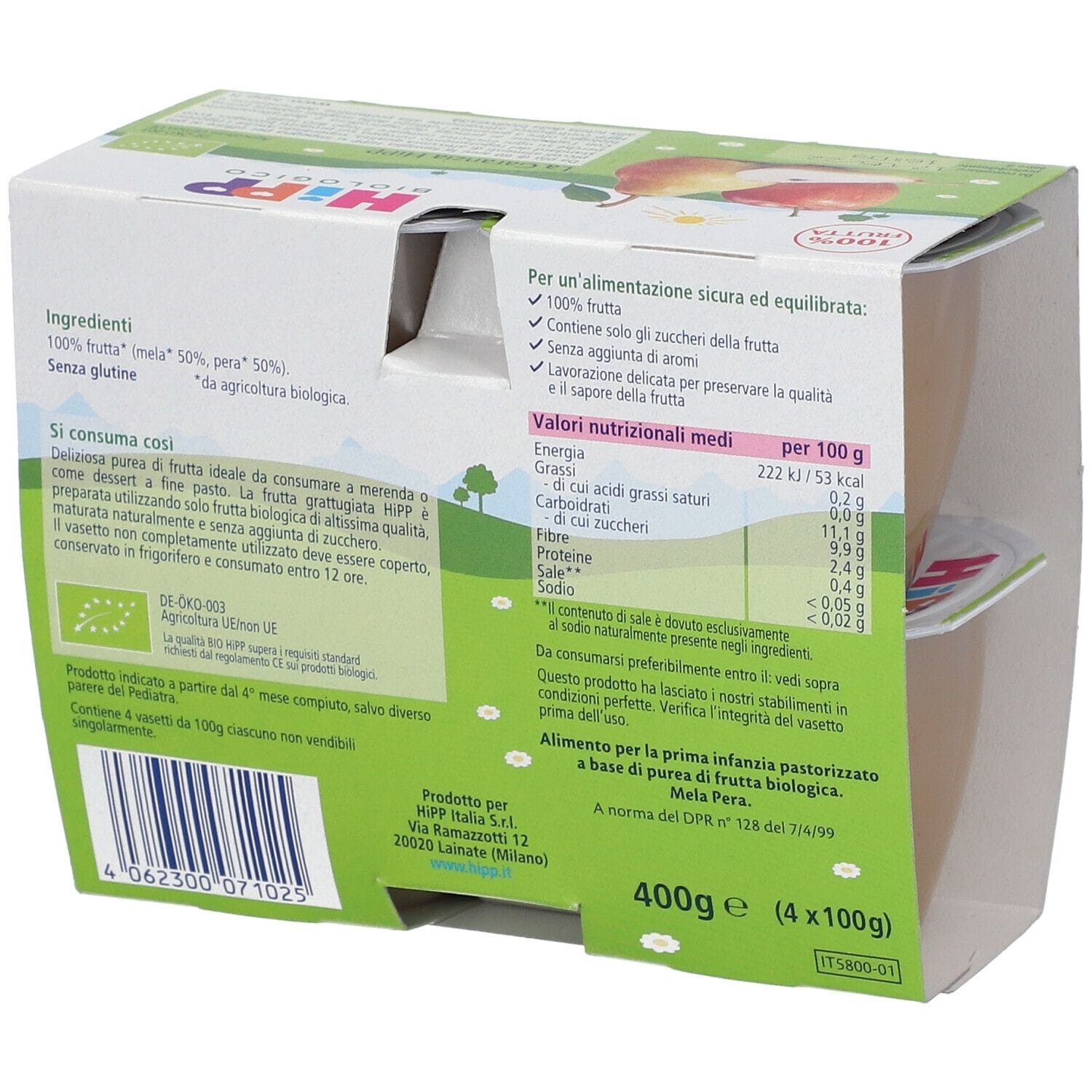 Dessert biologico HiPP Mela e Pera per bambini, 4x100g