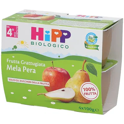 HIPP BIO FRUTTA GRATTUGGIATA MELA PERA 4X100 G HIPP BIO FRUTTA GRATTUGGIATA MELA PERA 4X100 G