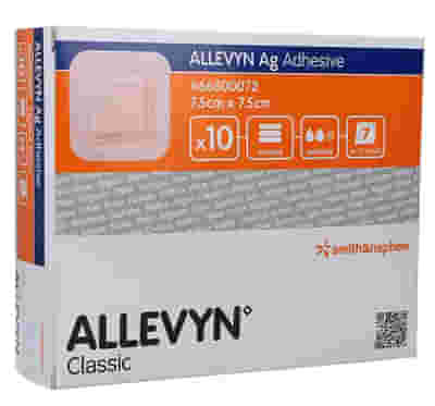 MEDICAZIONE IDROCELLULARE STERILE ALTAMENTE ASSORBENTE ADESIVA IN SCHIUMA DI POLIURETANO ALLEVYN ADHESIVE AG 7,5X7,5CM 10 PEZZI