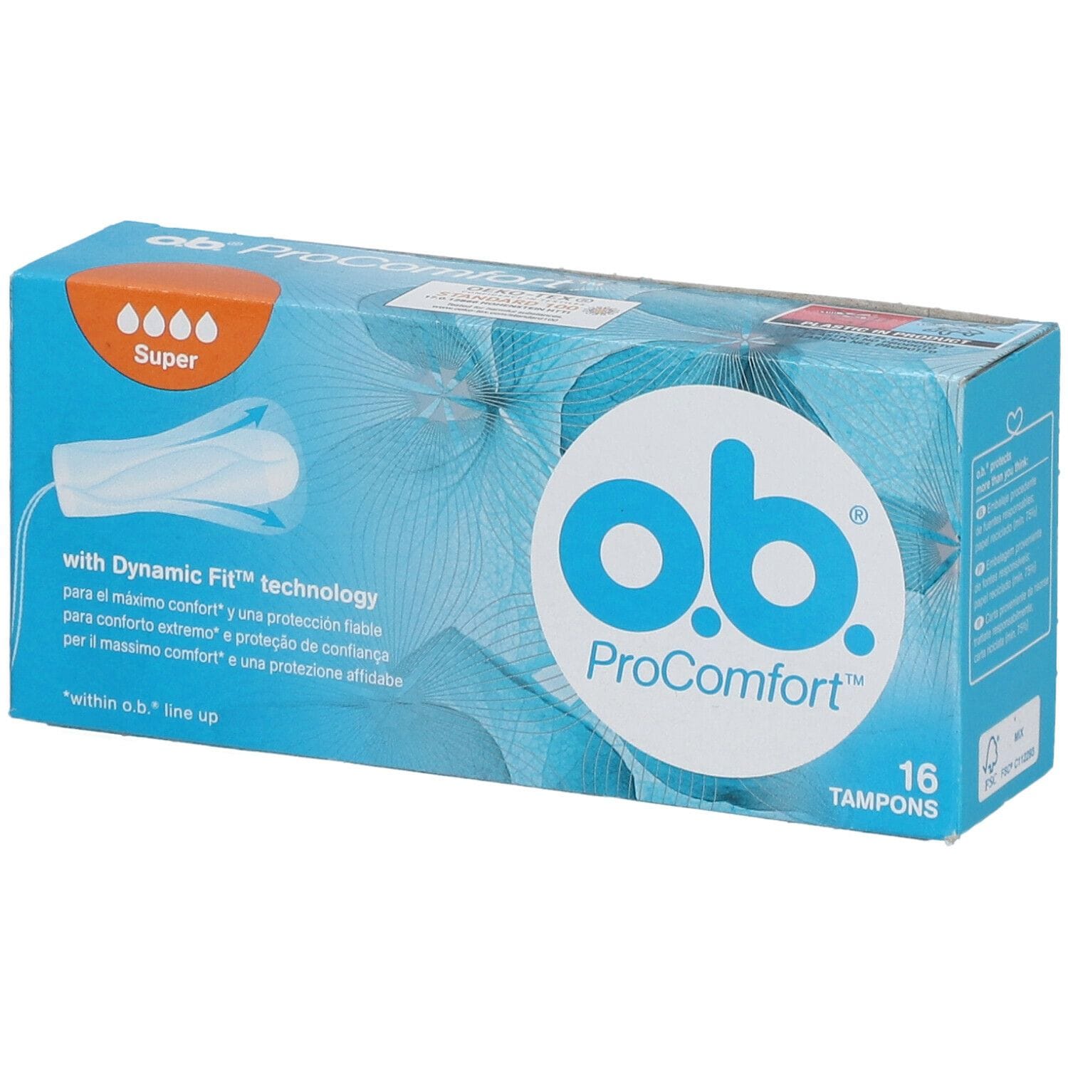 Tamponi o.b. ProComfort Super con tecnologia DynamicFit, 16 pz