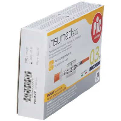 SIRINGA PER INSULINA PIC INSUMED 0,3 ML 100 UI SPAZIO ZERO AGO 30 GAUGE 8 MM 3 SACCHETTI DA 10 PEZZI SIRINGA PER INSULINA PIC INSUMED 0,3 ML 100 UI SPAZIO ZERO AGO 30 GAUGE 8 MM 3 SACCHETTI DA 10 PEZZI