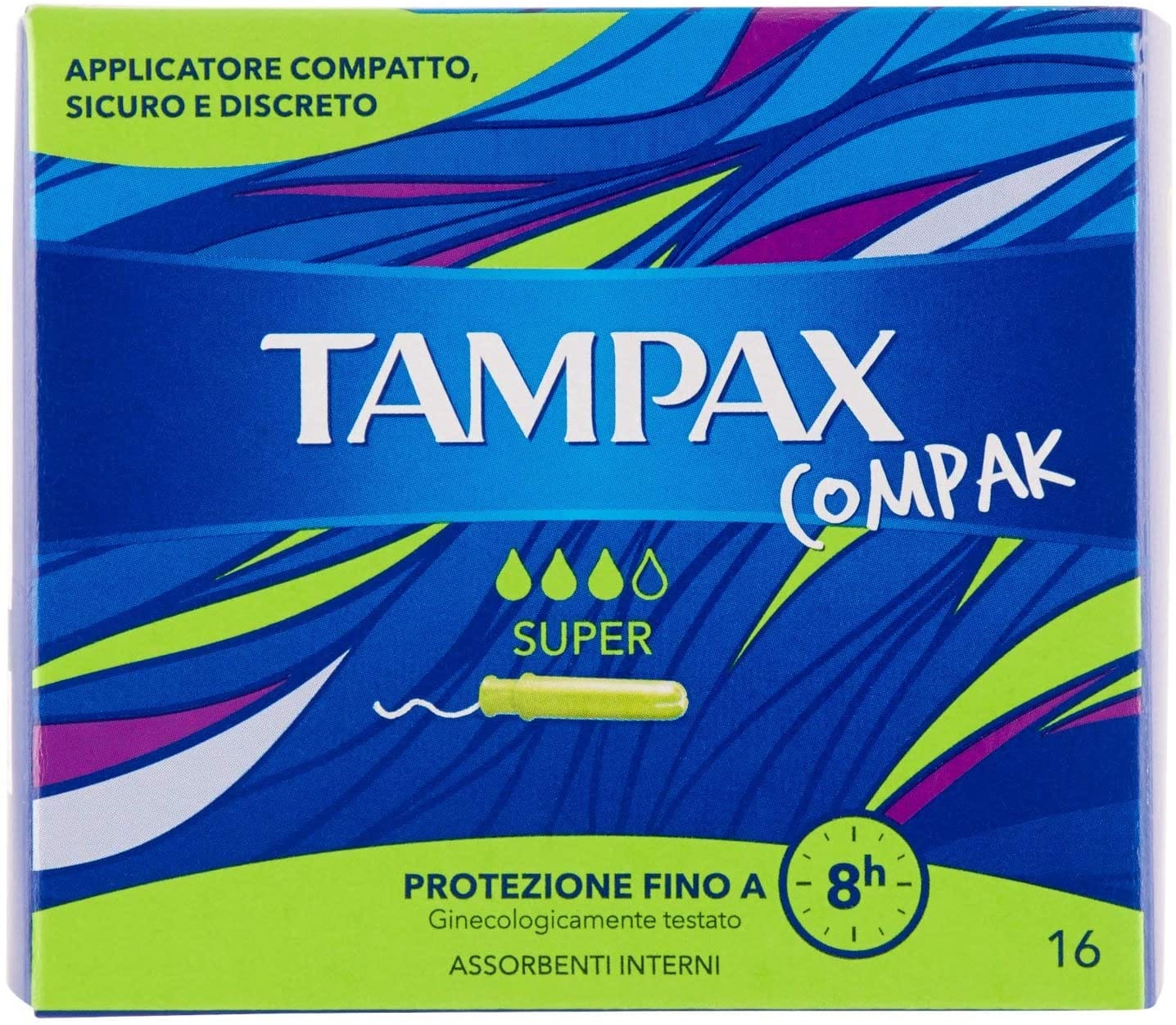 Tamponi Tampax Compak Super con Applicatore, 16 pezzi