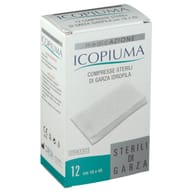 ICOPIUMA GARZA COMPRESSA IDROFILA IN COTONE PIEGATA STERILE SENZA FILO DI BARIO TITOLO 12/8 MISURA 18X40 CM IN BUSTA SINGOLA 12 PEZZI