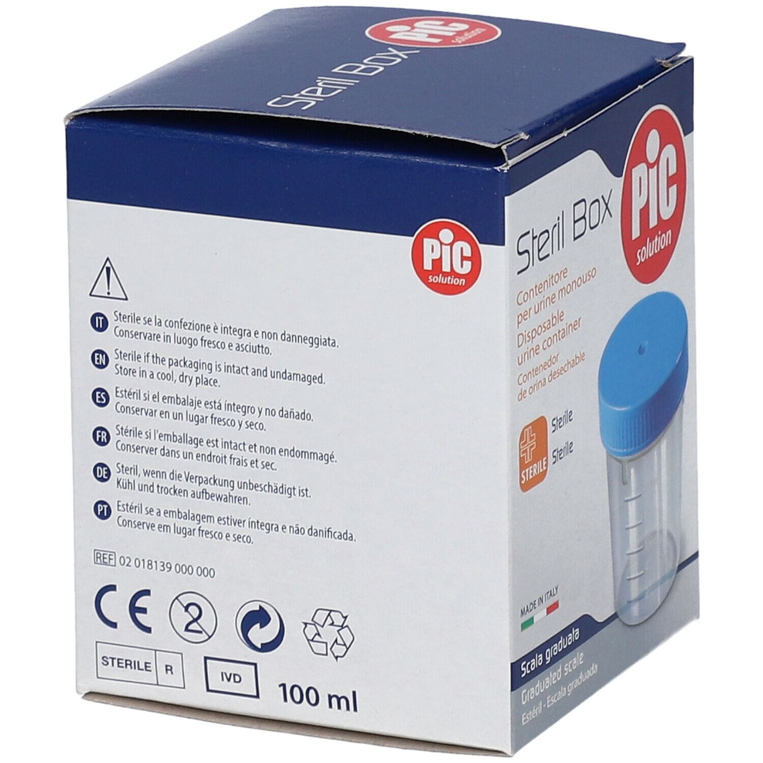 CONTENITORE PIC STERILE TRASPARENTE PER ANALISI DEI FLUIDI ORGANICI 100 ML TAPPO A VITE + ETICHETTA AUTOADESIVA