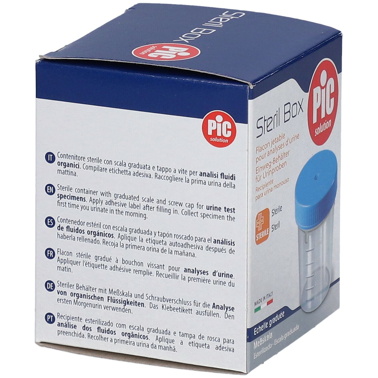 CONTENITORE PIC STERILE TRASPARENTE PER ANALISI DEI FLUIDI ORGANICI 100 ML TAPPO A VITE + ETICHETTA AUTOADESIVA