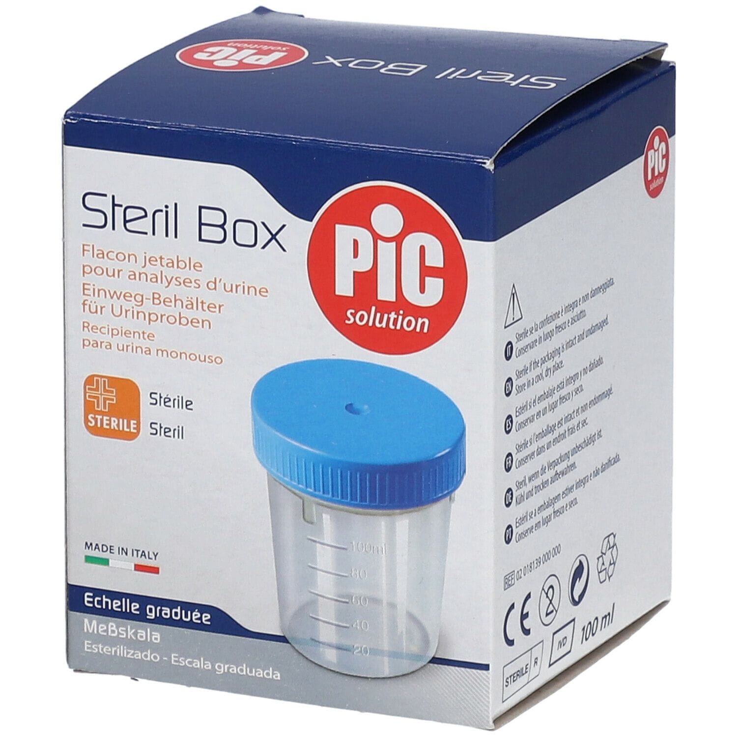 CONTENITORE PIC STERILE TRASPARENTE PER ANALISI DEI FLUIDI ORGANICI 100 ML TAPPO A VITE + ETICHETTA AUTOADESIVA