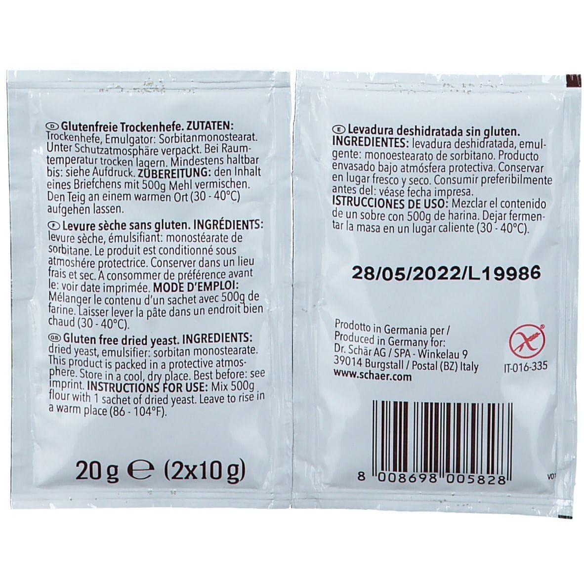 Lievito secco Schär senza glutine, 2 bustine da 10g