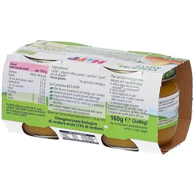 HIPP BIO HIPP BIO OMOGENEIZZATO VERDURE MISTE 2X80 G HIPP BIO HIPP BIO OMOGENEIZZATO VERDURE MISTE 2X80 G