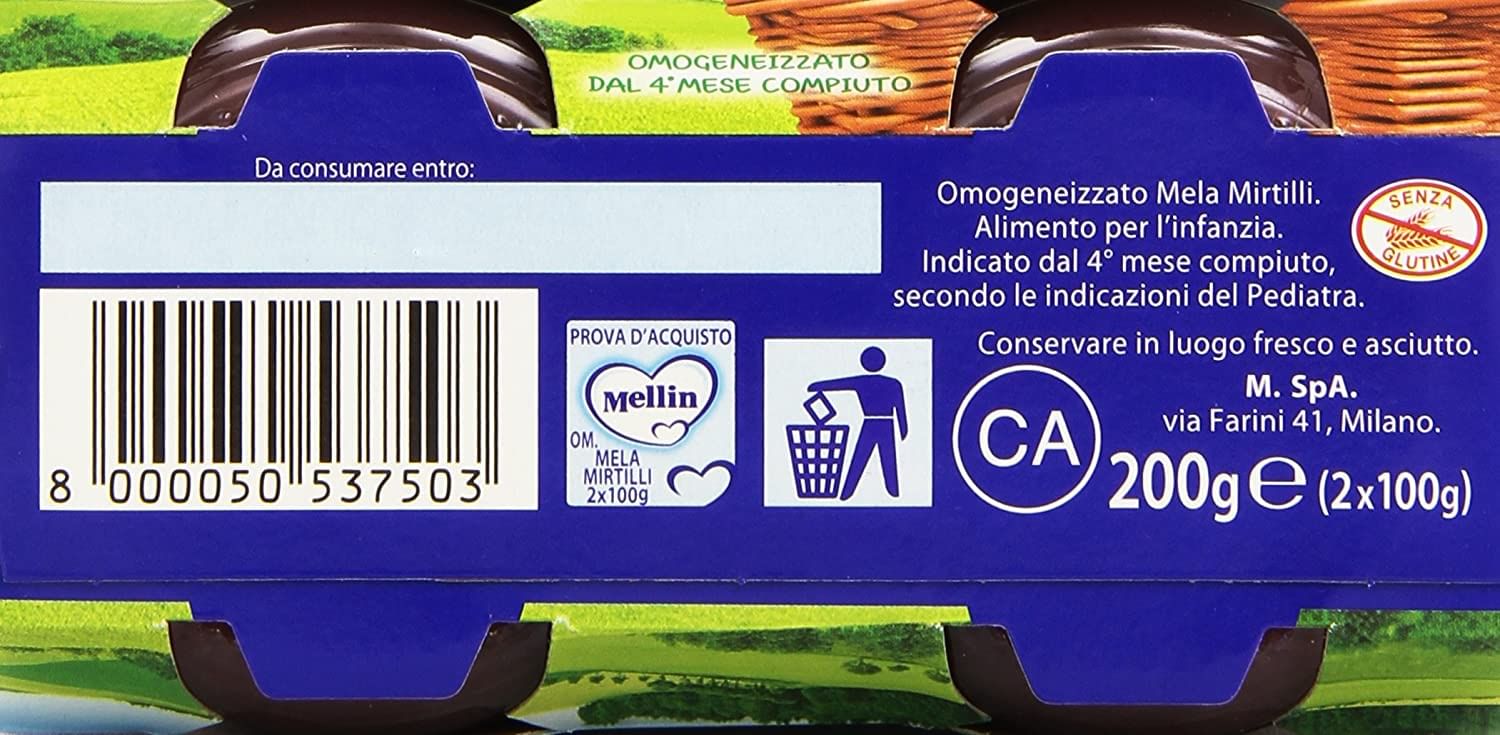 MELLIN OMOGENEIZZATO MELA MIRTILLO 100 G 2 PEZZI