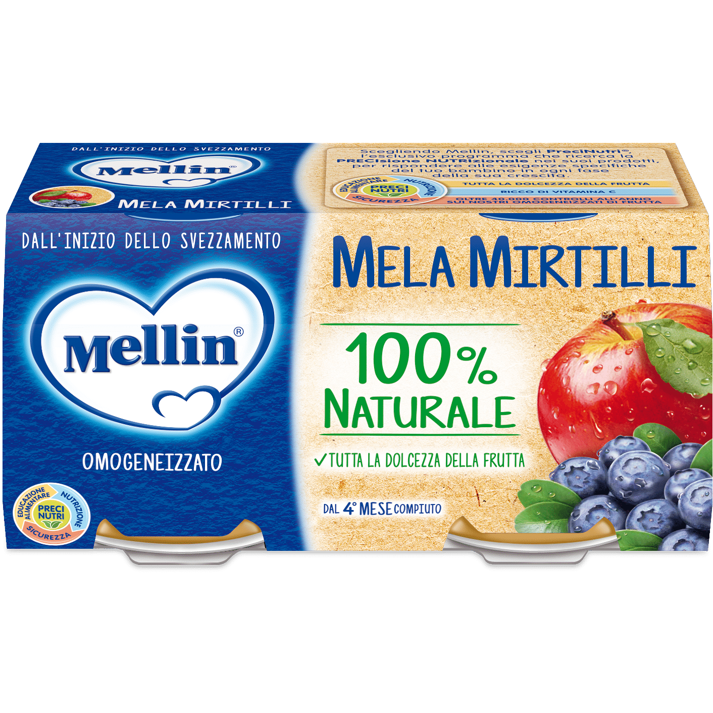 Mellin Omogeneizzato Mela Mirtillo 100 G 2 Pezzi