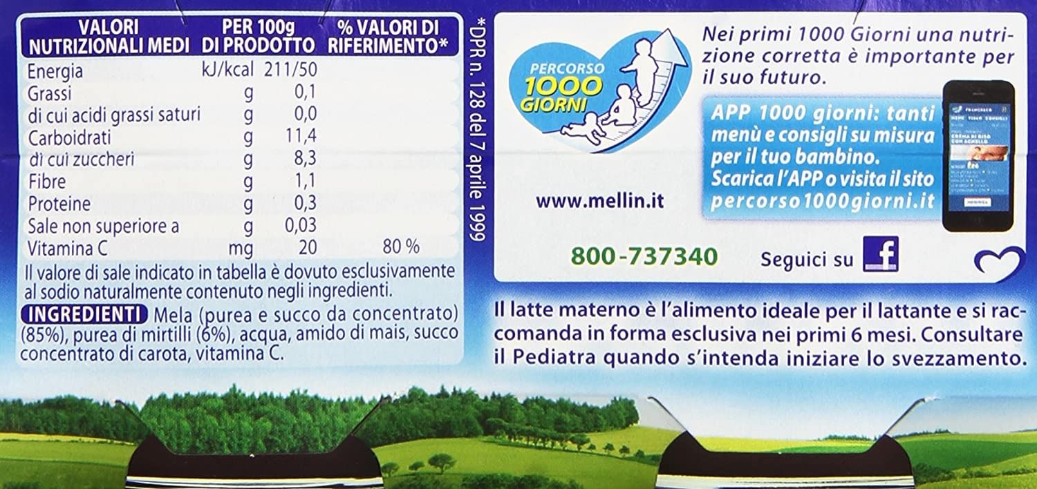 MELLIN OMOGENEIZZATO MELA MIRTILLO 100 G 2 PEZZI