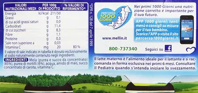 MELLIN OMOGENEIZZATO MELA MIRTILLO 100 G 2 PEZZI MELLIN OMOGENEIZZATO MELA MIRTILLO 100 G 2 PEZZI