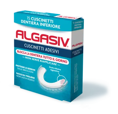 ALGASIV ADESIVO PER PROTESI DENTARIA INFERIORE 15 PEZZI ALGASIV ADESIVO PER PROTESI DENTARIA INFERIORE 15 PEZZI