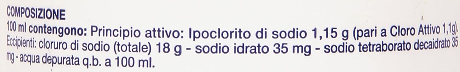 AMUCHINA LIQUIDA 100% DISINFETTANTE IGIENIZZANTE A BASE DI IPOCLORITO DI SODIO ANTIMICROBICO AD AMPIO SPETTRO D'AZIONE 500 ML