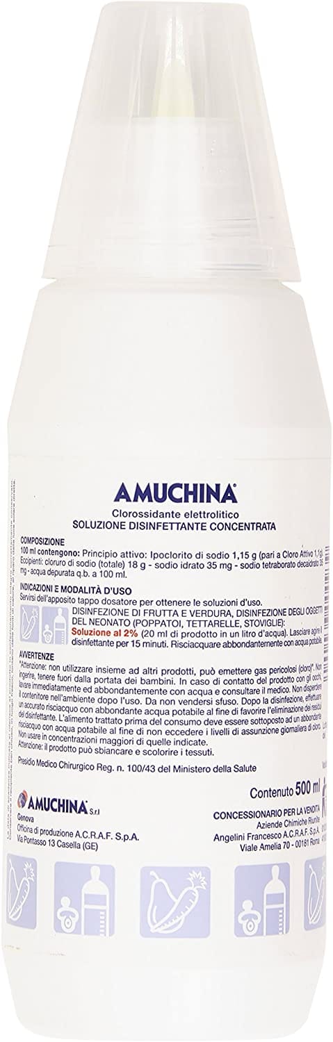 AMUCHINA LIQUIDA 100% DISINFETTANTE IGIENIZZANTE A BASE DI IPOCLORITO DI SODIO ANTIMICROBICO AD AMPIO SPETTRO D'AZIONE 500 ML