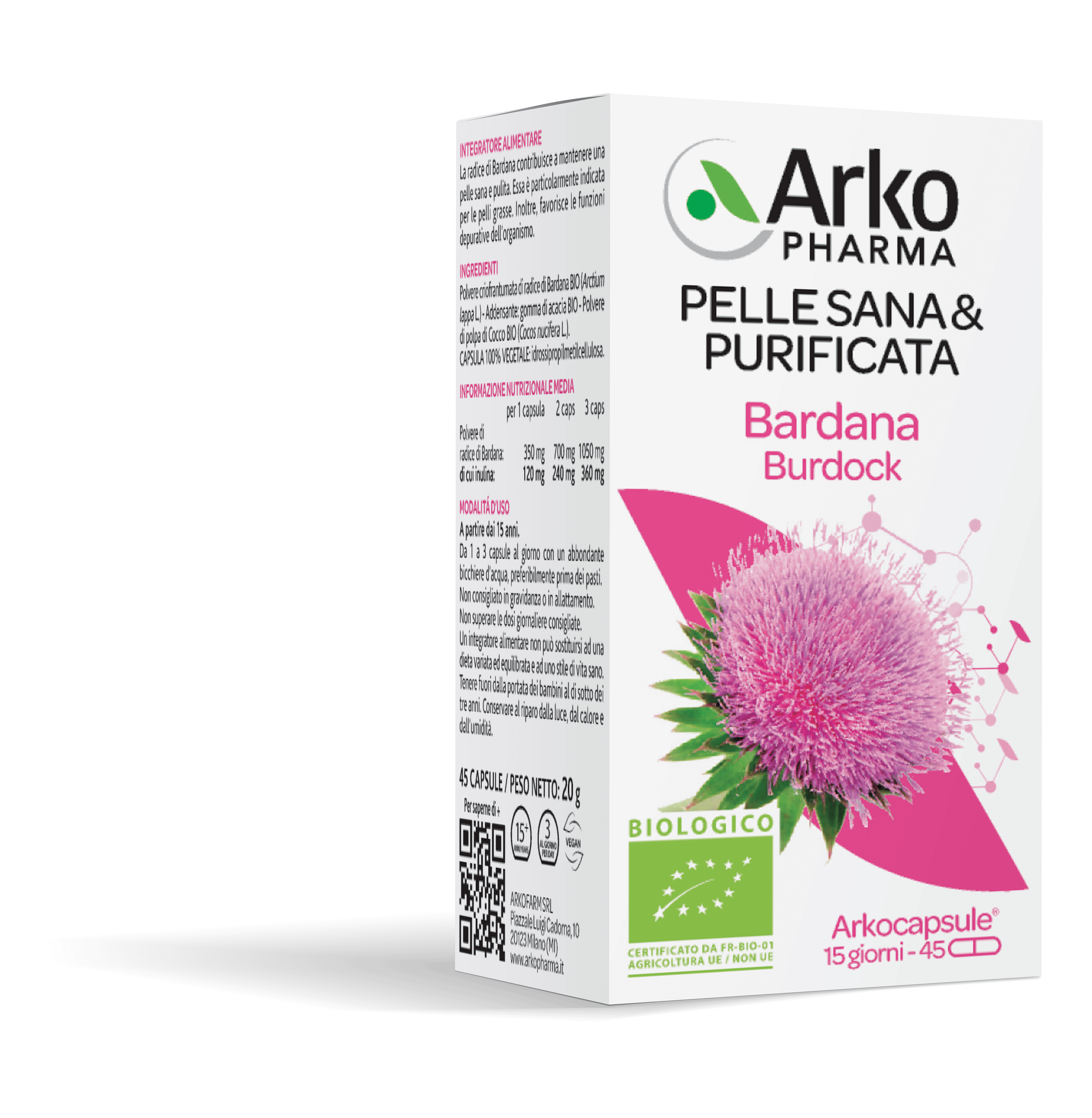 Integratore Arkocps Bardana BIO per la pelle, 45 capsule