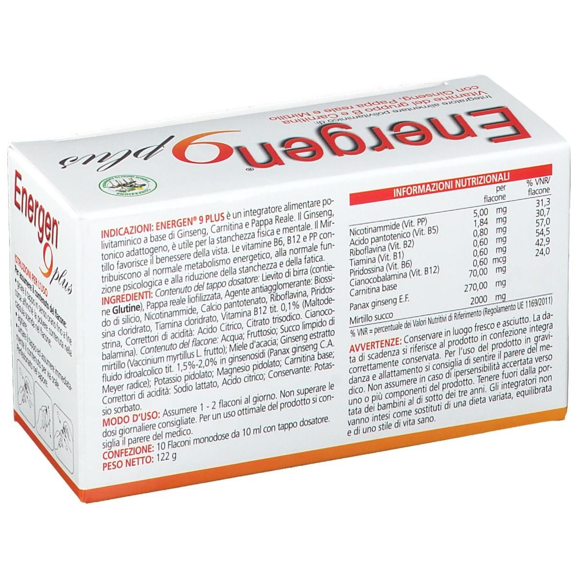 Integratore Energen 9 PLUS energetico, 10 flaconcini 10ml