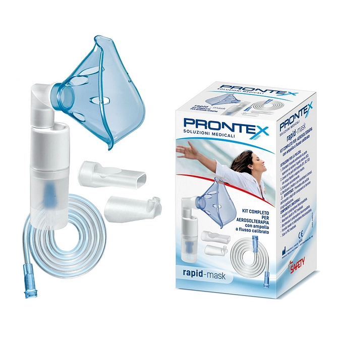 Kit Completo Prontex Rapid Mask Per Aerosolterapia Con Ampolla Plastica +Maschera Per Adulti +Tubo Pressione +Accessorio Nasale +Boccheruola