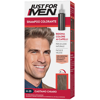 JUST FOR MEN SHAMPOO COLORANTE H25 CASTANO CHIARO ATTIVATORE CHIARO 38,5 ML + BASE COLORE 27,5 ML
