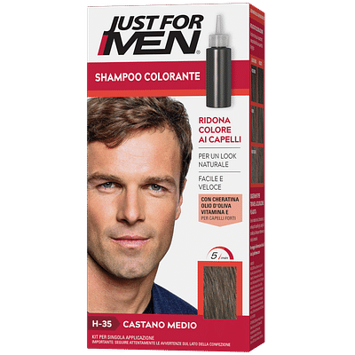 JUST FOR MEN SHAMPOO COLORANTE H35 CASTANO MEDIO ATTIVATORE CHIARO 38,5 ML + BASE COLORE 27,5 ML