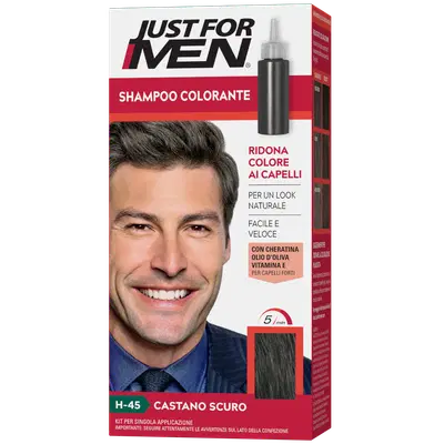 JUST FOR MEN SHAMPOO COLORANTE H45 CASTANO SCURO ATTIVATORE CHIARO 38,5 ML + BASE COLORE 27,5 ML JUST FOR MEN SHAMPOO COLORANTE H45 CASTANO SCURO ATTIVATORE CHIARO 38,5 ML + BASE COLORE 27,5 ML