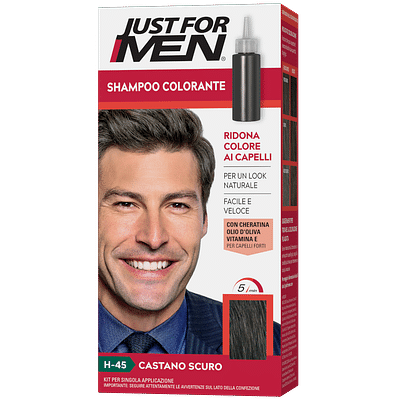 JUST FOR MEN SHAMPOO COLORANTE H45 CASTANO SCURO ATTIVATORE CHIARO 38,5 ML + BASE COLORE 27,5 ML