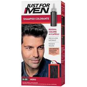 Just For Men Shampoo Colorante H55 Nero Attivatore Chiaro 38,5 Ml + Base Colore 27,5 Ml