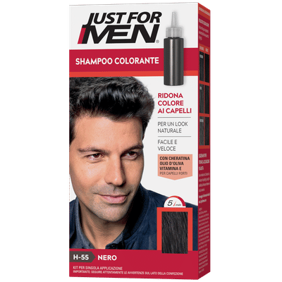 Shampoo colorante Just for Men H55 Nero, copre i bianchi