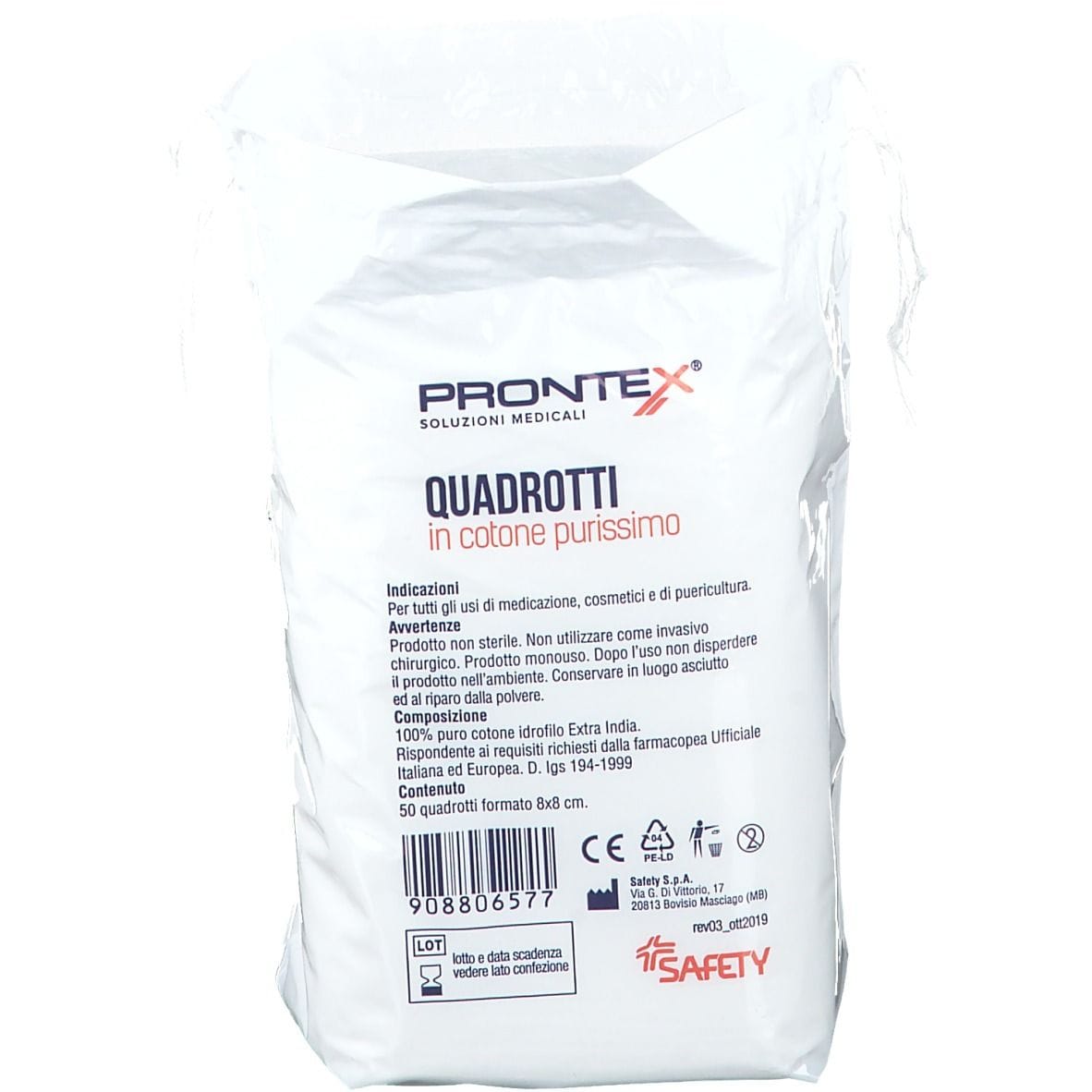 Cotone Idrofilo Prontex Quadrotti 8x8cm per Medicazioni