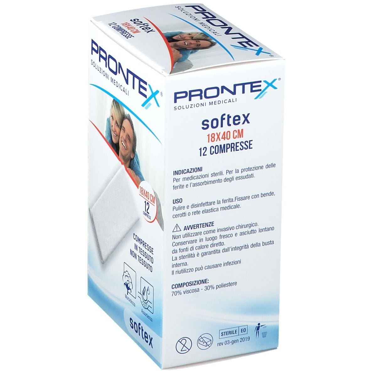 Garza sterile Prontex Soft in TNT 18x40cm, 12 pezzi