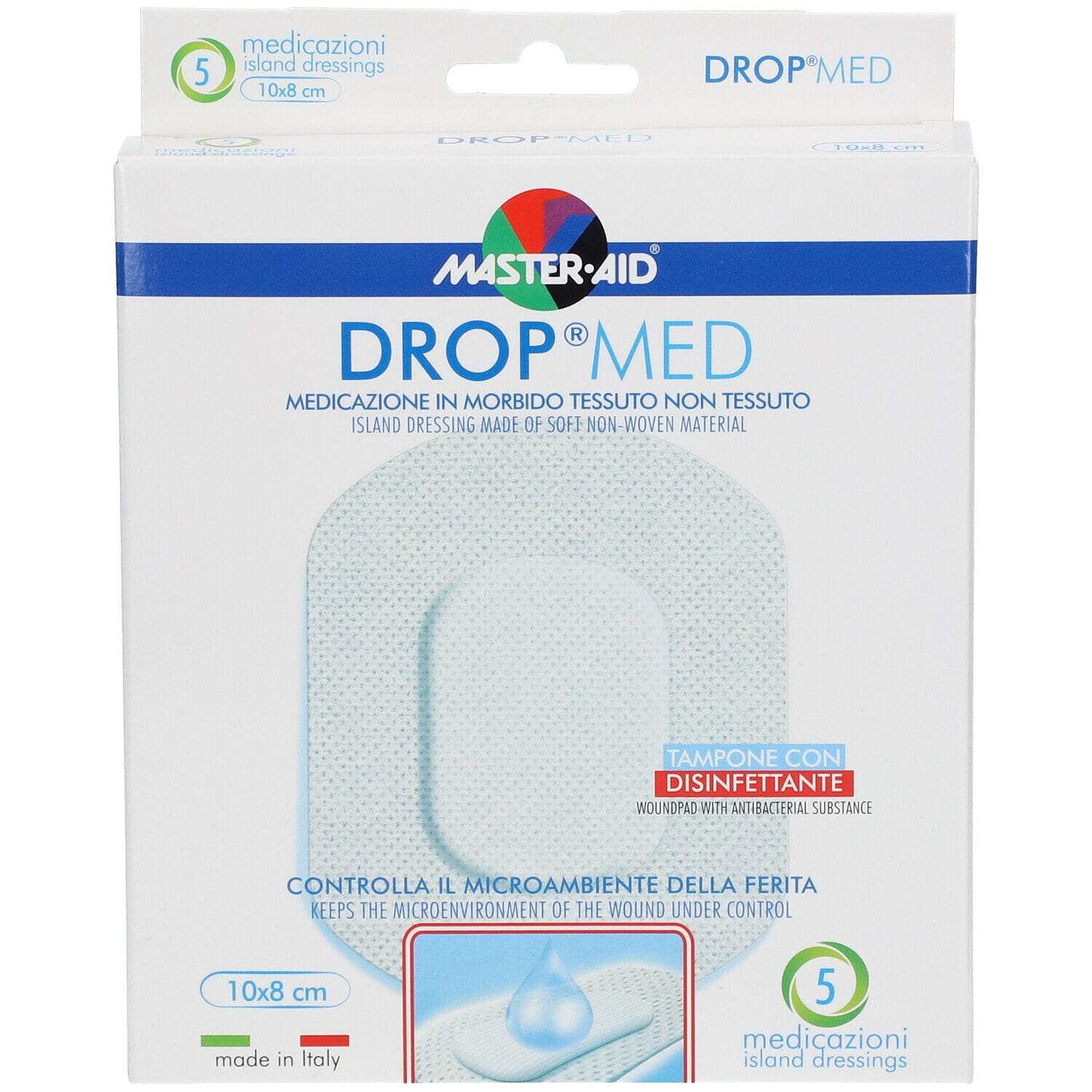 MEDICAZIONE COMPRESSA AUTOADESIVA DERMOATTIVA IPOALLERGENICA AERATA MASTER-AID DROP MED 10X8 5 PEZZI