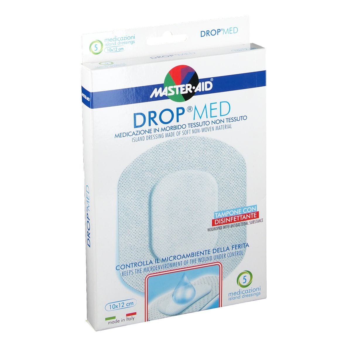MEDICAZIONE COMPRESSA AUTOADESIVA DERMOATTIVA IPOALLERGENICA AERATA MASTER-AID DROP MED 10X12 5 PEZZI