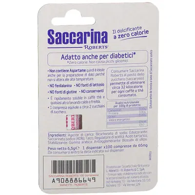 SACCARINA ROBERTS 100 COMPRESSE DA 30 MG SACCARINA ROBERTS 100 COMPRESSE DA 30 MG