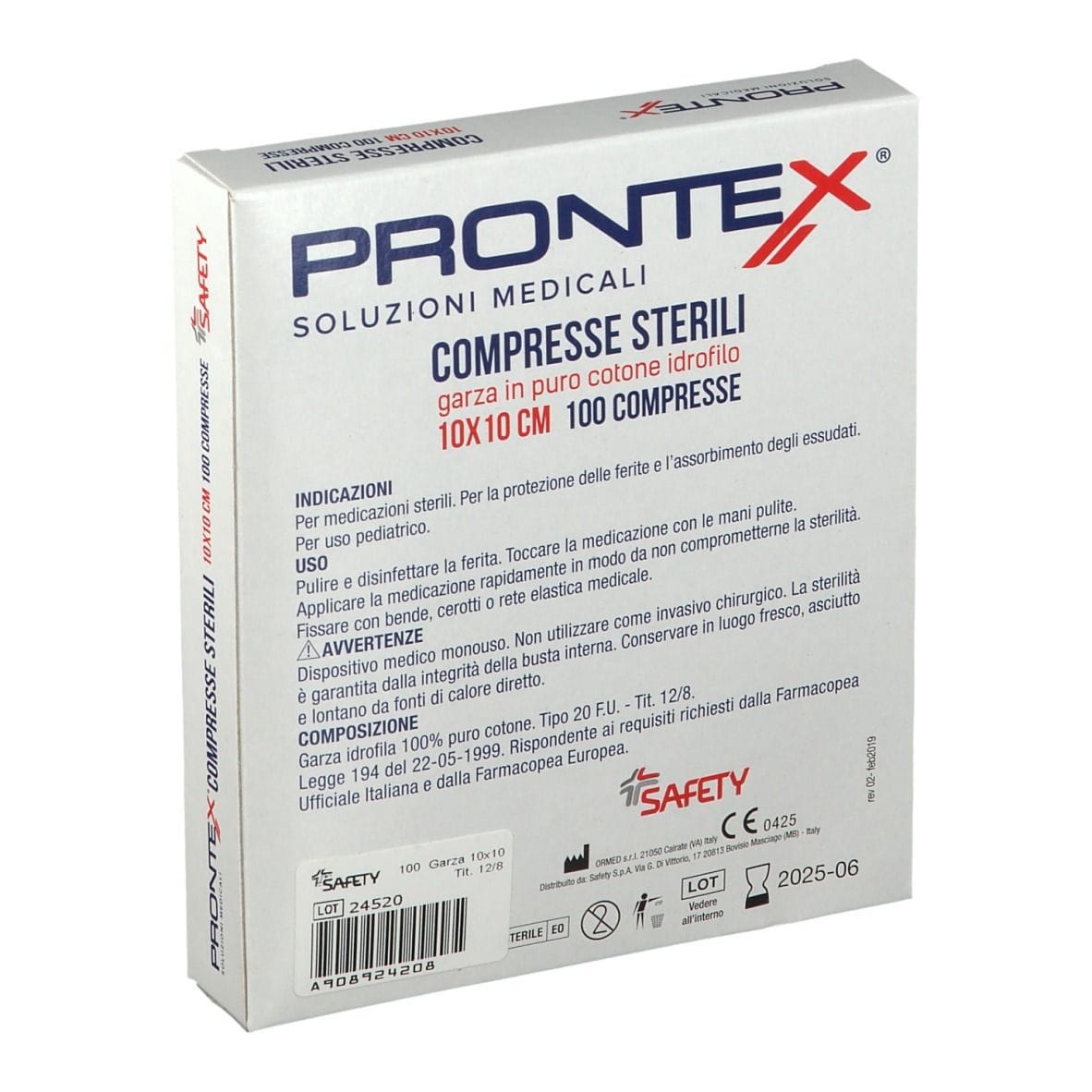 Garze sterili Prontex 12/8 in cotone, 10x10cm 100 pezzi