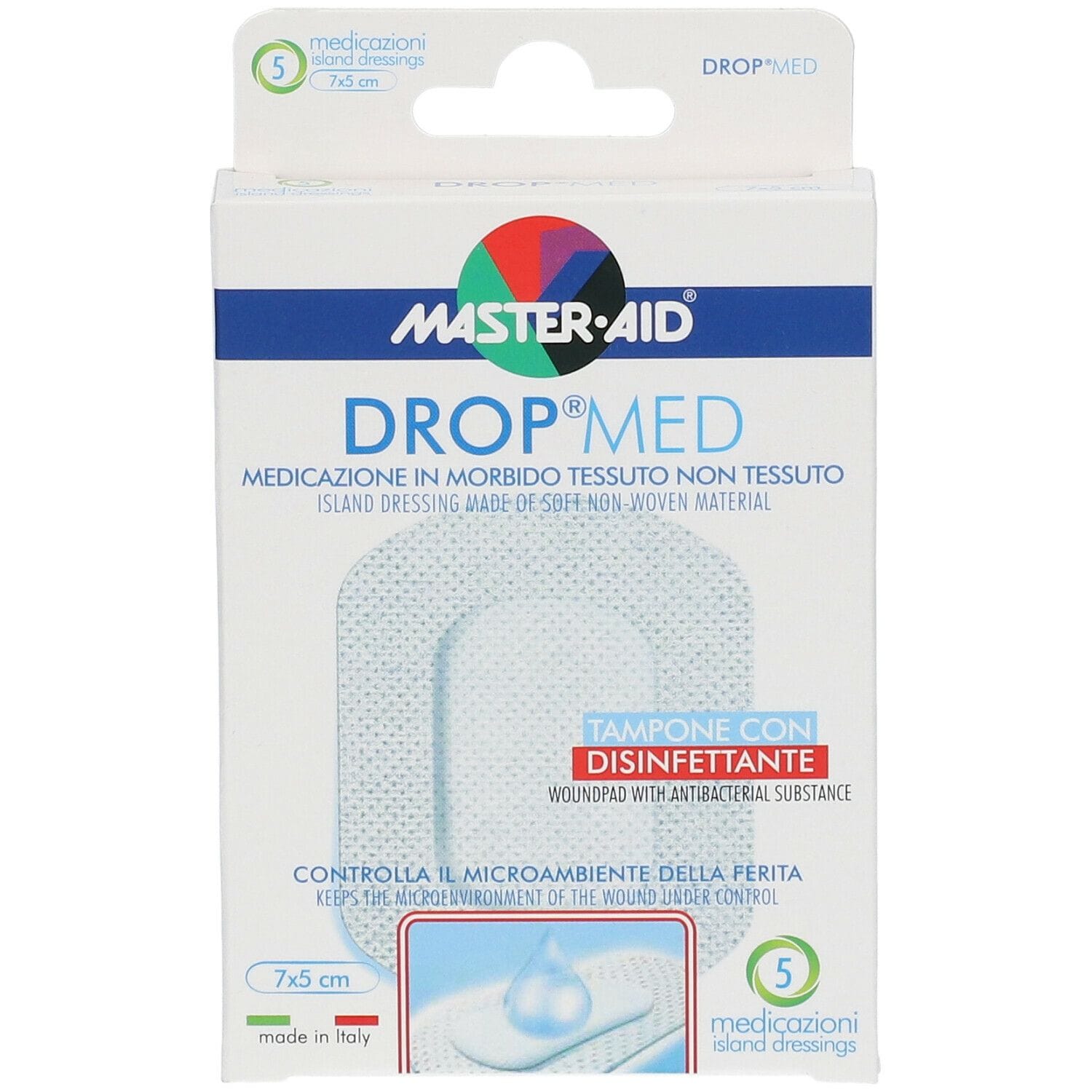 MEDICAZIONE COMPRESSA AUTOADESIVA DERMOATTIVA IPOALLERGENICA AERATA MASTER-AID DROP MED 7X5 5 PEZZI