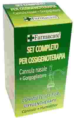 SET PER OSSIGENOTERAPIA CON SOSTEGNO A OCCHIALE MUNITO DI TUBO DI COLLEGAMENTO FLESSIBILE ANTIOTTURAMENTO ED UN GORGOGLIATORE PER UMIDUFUCAZIONE