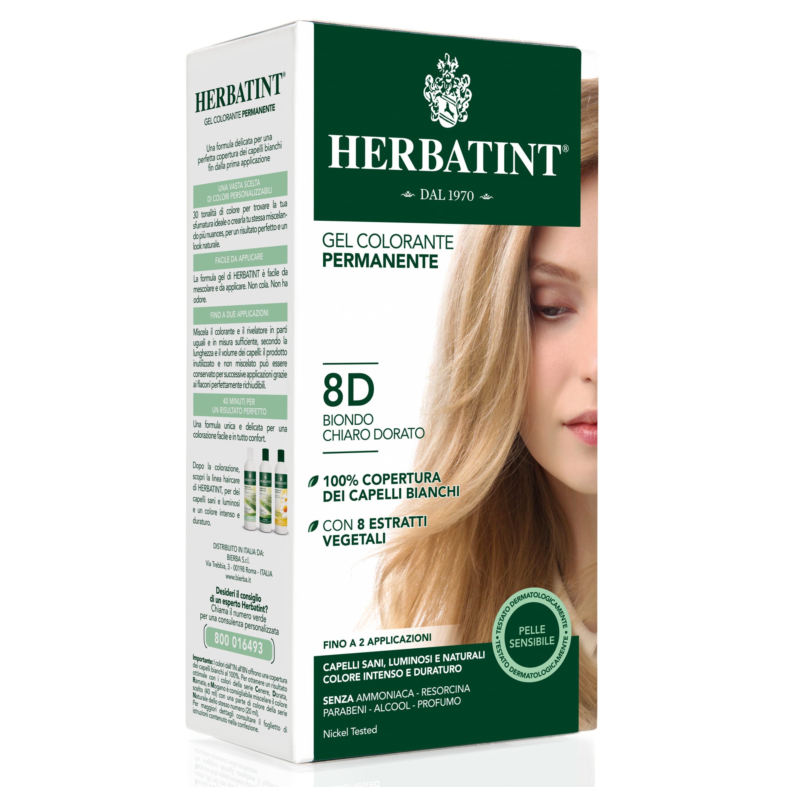 Tinta Herbatint 8D Biondo Chiaro Dorato, gel 150ml
