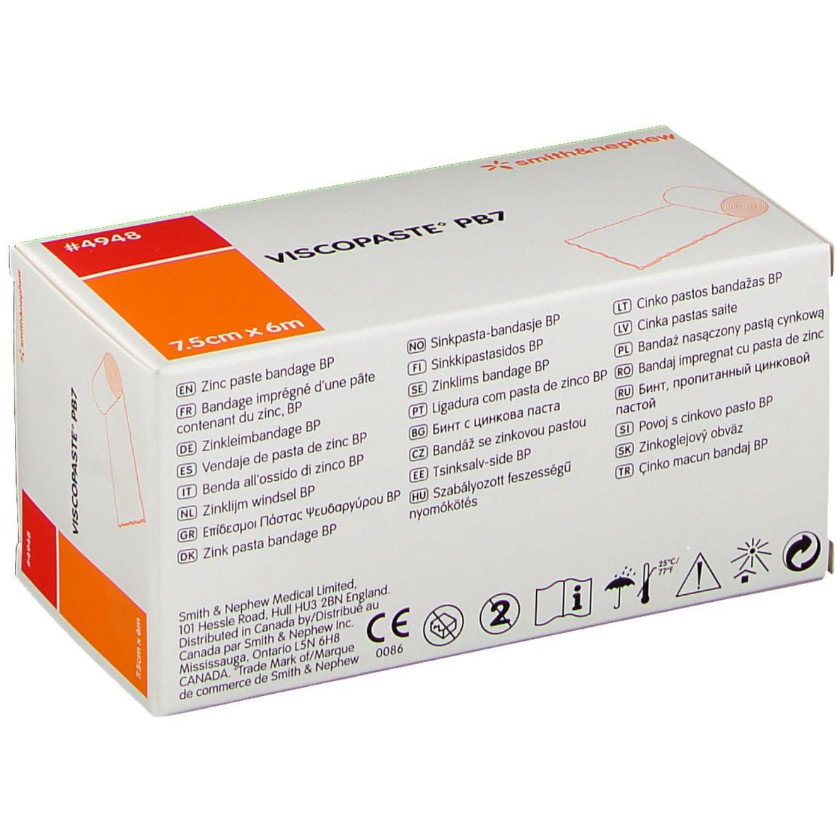 BENDA ALL'OSSIDO DI ZINCO PER IL TRATTAMENTO DELLE ULCERE VARICOSE DI TIPO SECCO E DELLE DERMATITI CRONICHE VISCOPASTE PB7 600X7,5CM