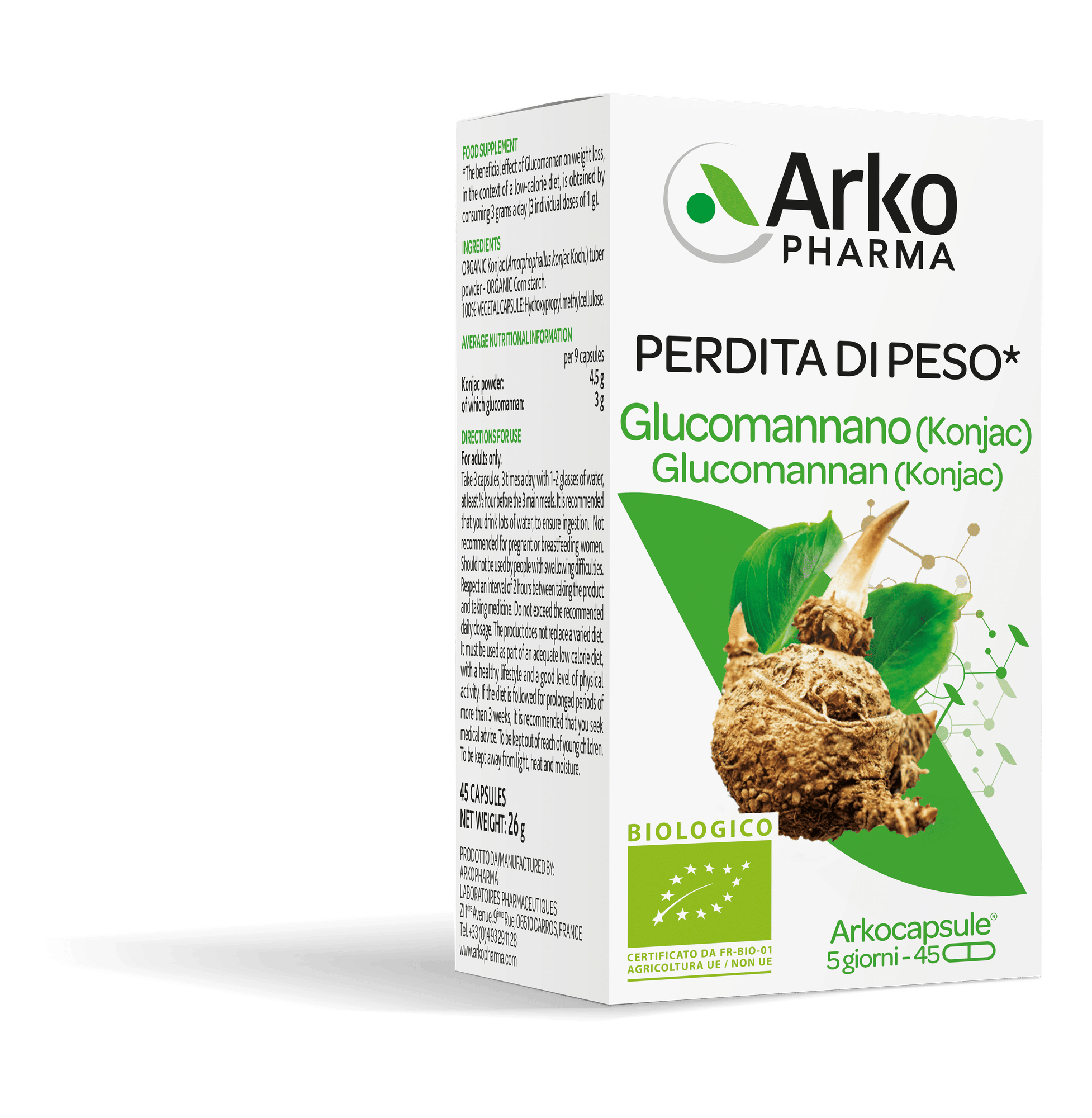 Arkopharma Arkocapsule Glucomannano Integratore Controllo Peso, 45 Capsule-image