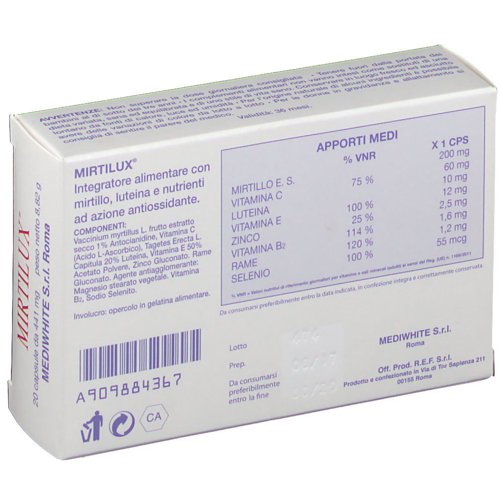 MIRTILUX 20 CAPSULE 441 MG