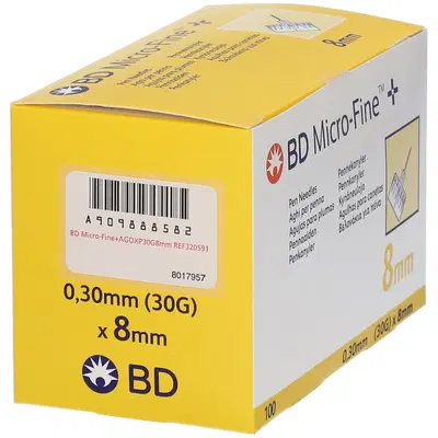 AGO PER PENNA DA INSULINA BD MICROFINE GAUGE 30 LUNGHEZZA 8 MM 100 PEZZI AGO PER PENNA DA INSULINA BD MICROFINE GAUGE 30 LUNGHEZZA 8 MM 100 PEZZI