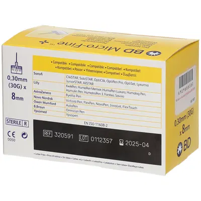 AGO PER PENNA DA INSULINA BD MICROFINE GAUGE 30 LUNGHEZZA 8 MM 100 PEZZI AGO PER PENNA DA INSULINA BD MICROFINE GAUGE 30 LUNGHEZZA 8 MM 100 PEZZI