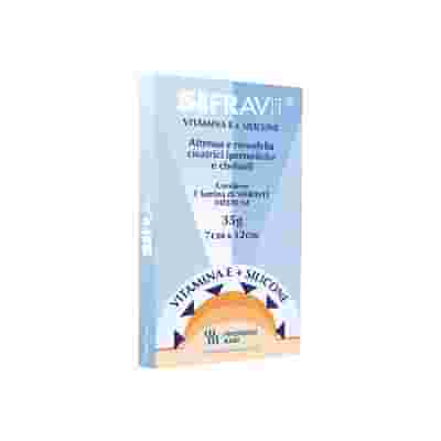 PLACCA IN SILICONE E VITAMINA E SIFRAVIT DIMENSIONI 7X12CM. INDICATA NEL TRATTAMENTO DI CHELOIDI E CICATRICI IPERTROFICHE CONSEGUENTI AD INTERVENTI C HIRURGICI, USTIONI, E FERITE