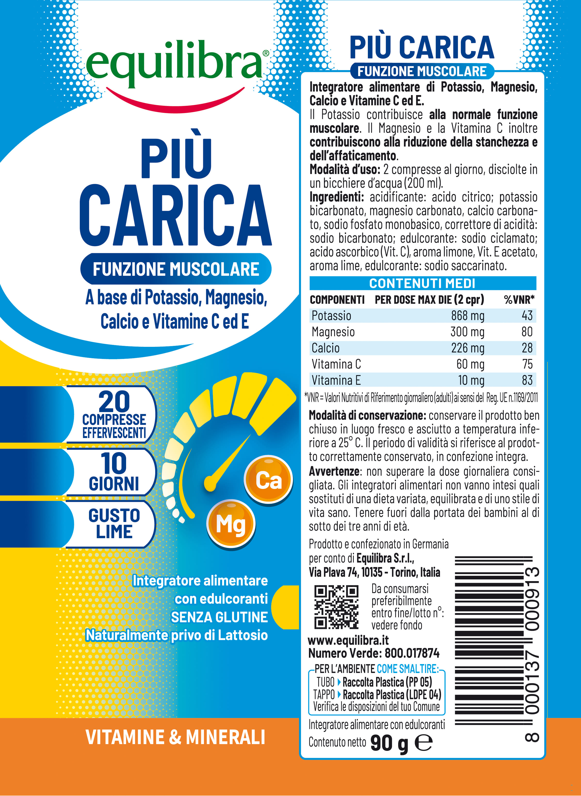 Integratore Più Carica effervescente gusto lime, 20 compresse