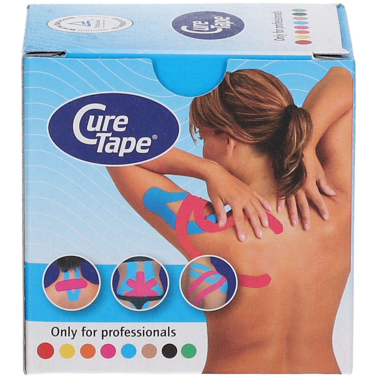 Nastro kinesiologico Cure Tape Azzurro in cotone, 5x500 cm