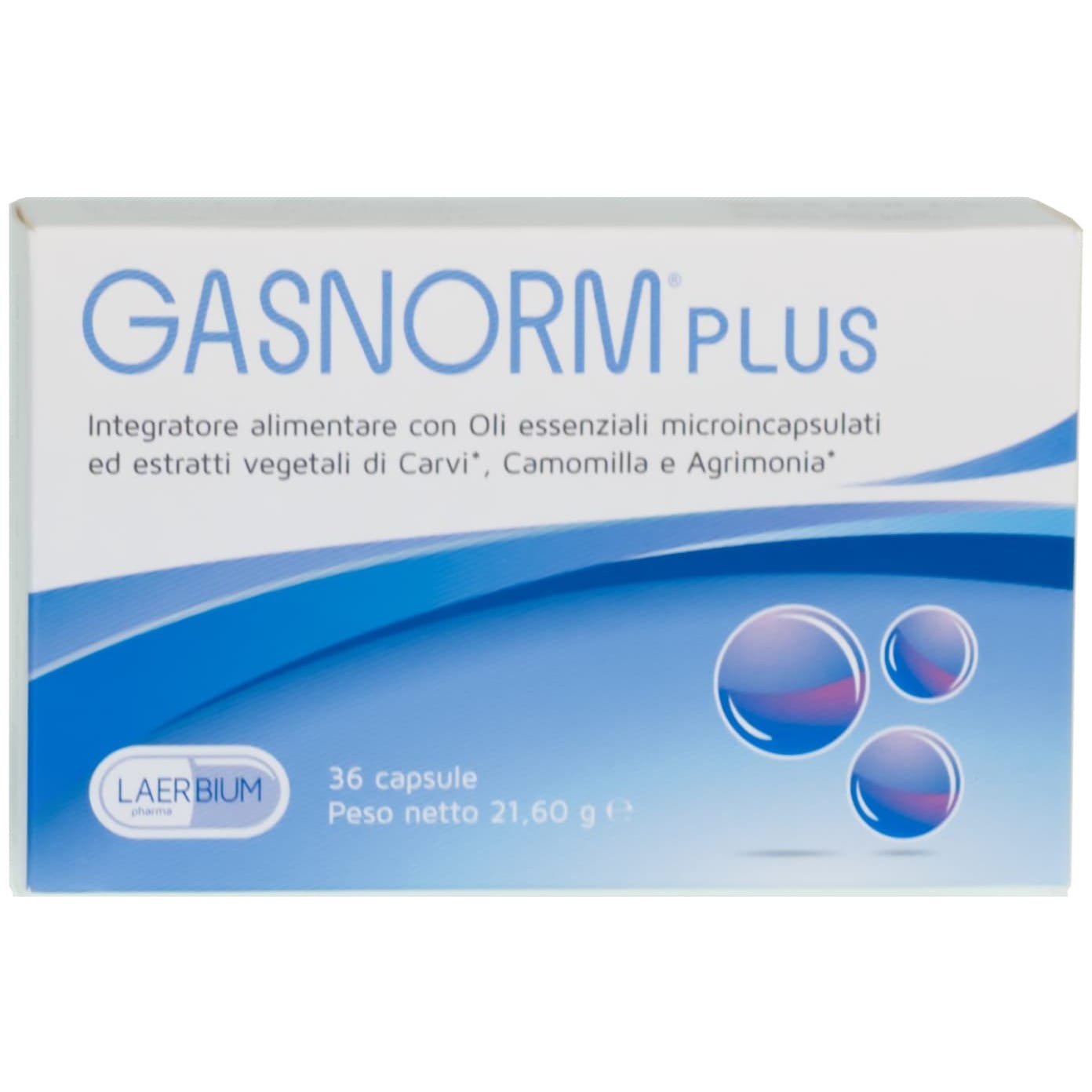 Integratore Gasnorm PLUS per digestione e gas, 36 capsule